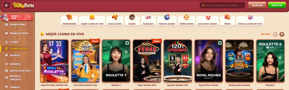 Billybets live casino section